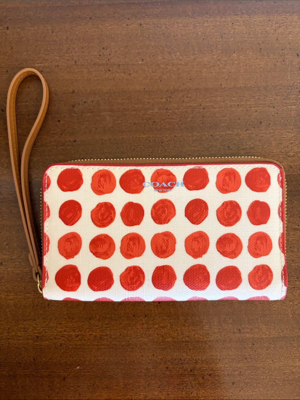 Coach Red Polka Dot Zip Around Wristlet Wallet